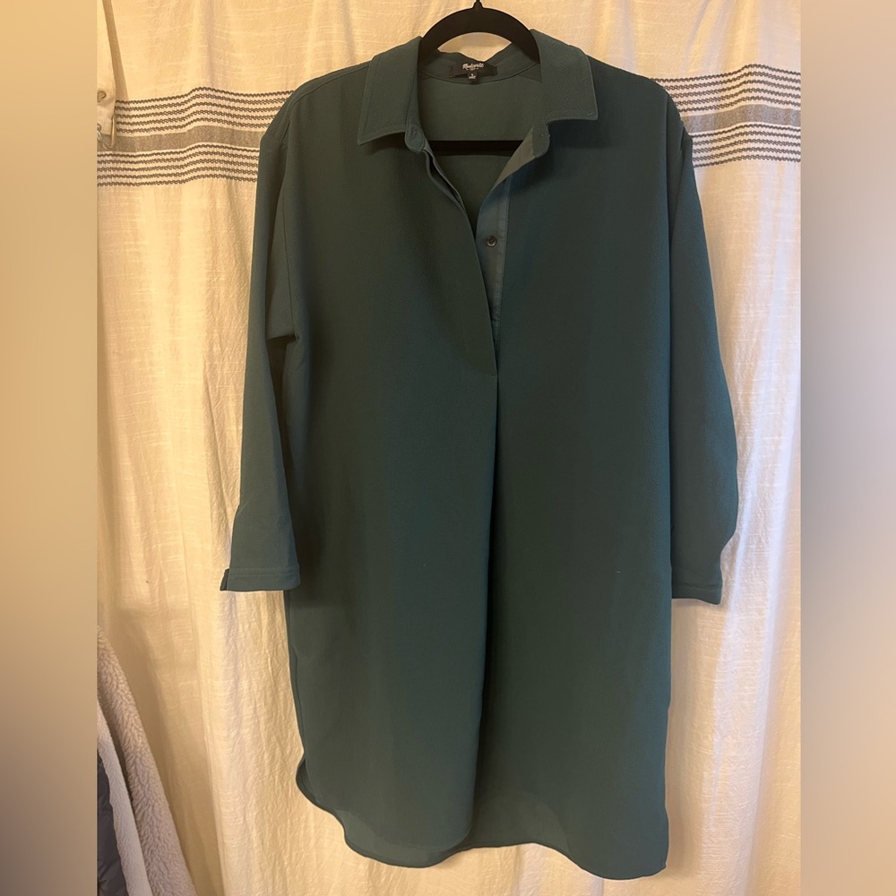 Madewell green long sleeve collared dress